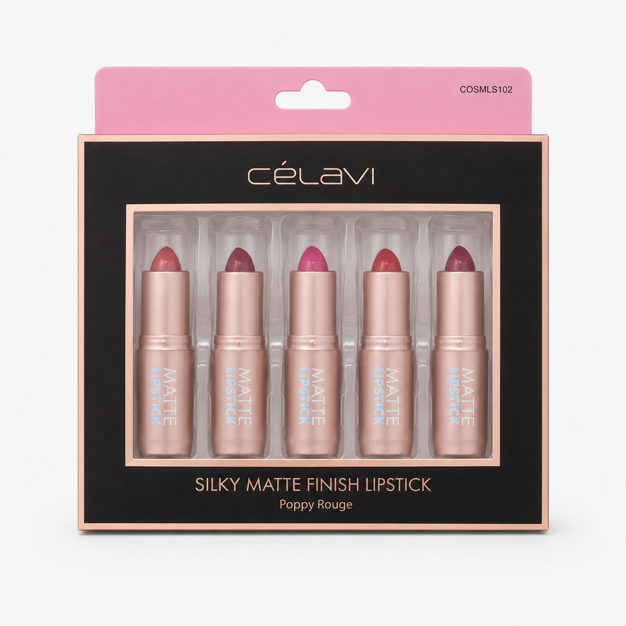 Célavi Silky Matte Finish Lipstick Set – Poppy Rouge Collection (5 Shades)