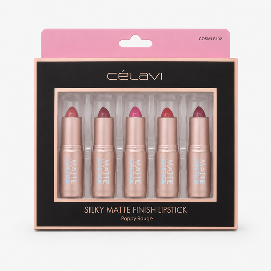 Célavi Silky Matte Finish Lipstick Set – Poppy Rouge Collection (5 Shades)