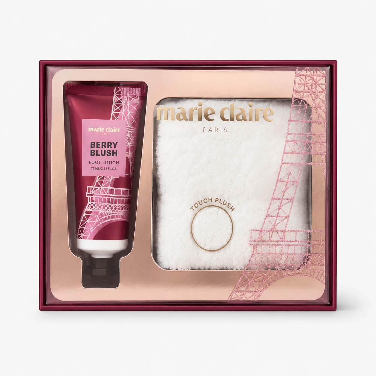 Marie Claire Paris Berry Blush Foot Care Gift Set – Touch Plush Edition